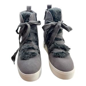 J/Slides Women's Whitney Faux Fur Suede Wedge Sneaker Bootie Shoes Gray Size 10M